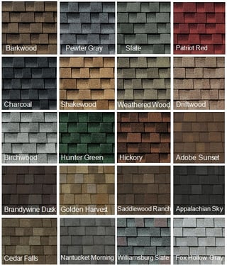 shingle color chart for roofing